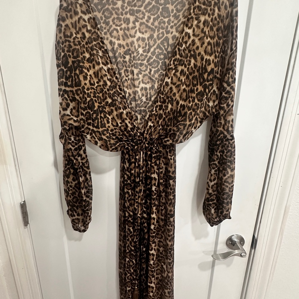 Leopard Print Sheer Cover up Maxi Dress